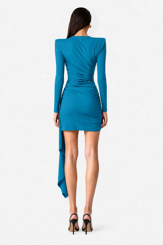 Alma Sanchez Zaffiro blue mini dress back view. SOPHIEL