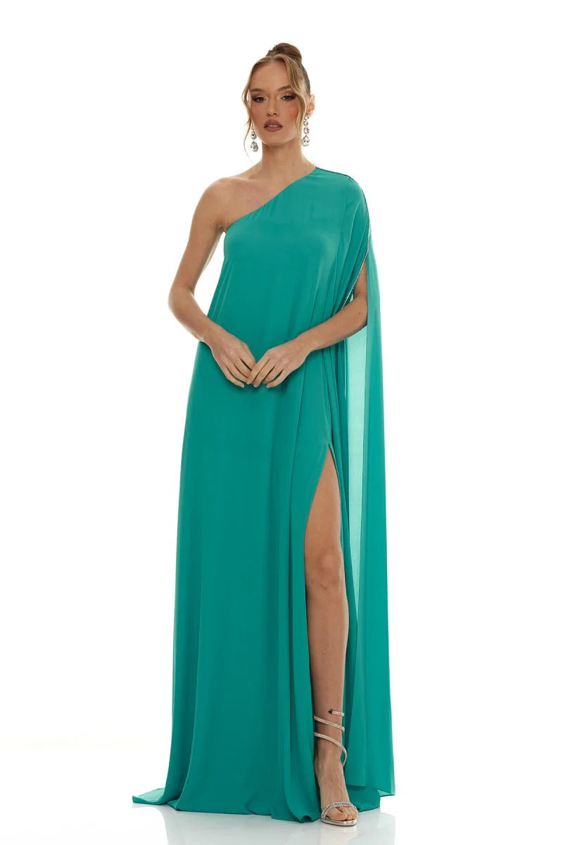 Embellished One-shoulder Fluid Dress