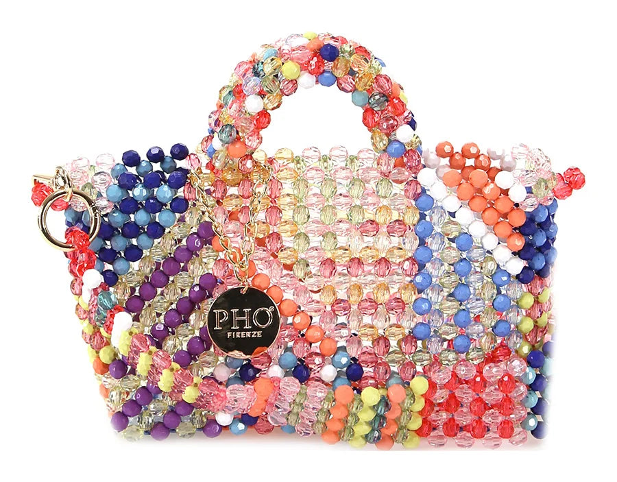 Multicolor Beaded Mini Bag with Top Handle
