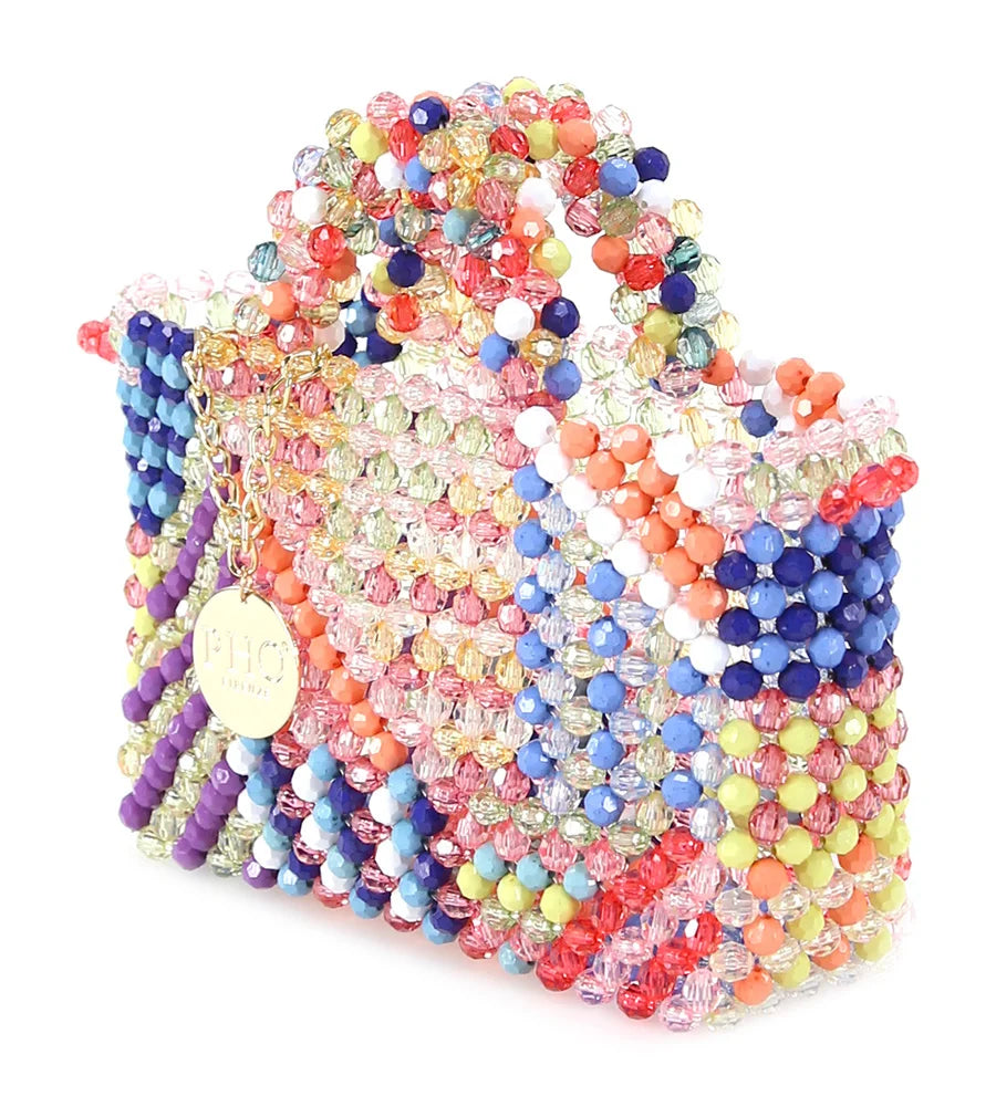 Multicolor Beaded Mini Bag with Top Handle