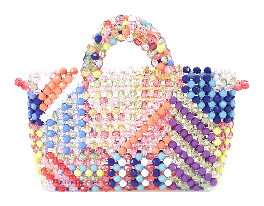 Multicolor Beaded Mini Bag with Top Handle