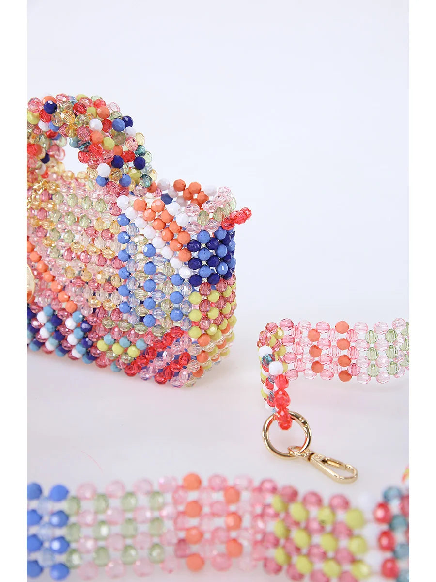 Multicolor Beaded Mini Bag with Top Handle