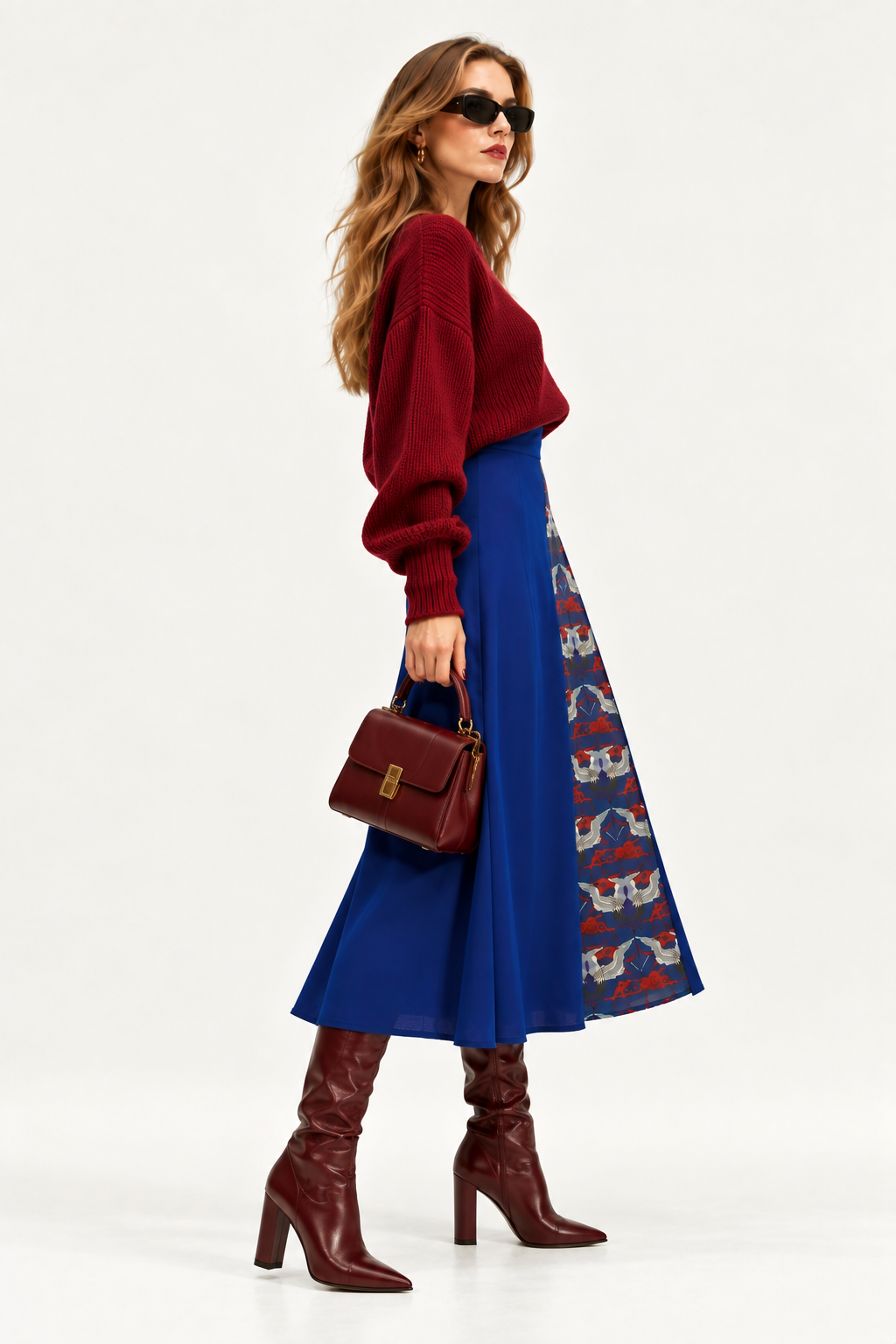 WE_ARE indigo high-waisted A-line midi skirt with side pockets