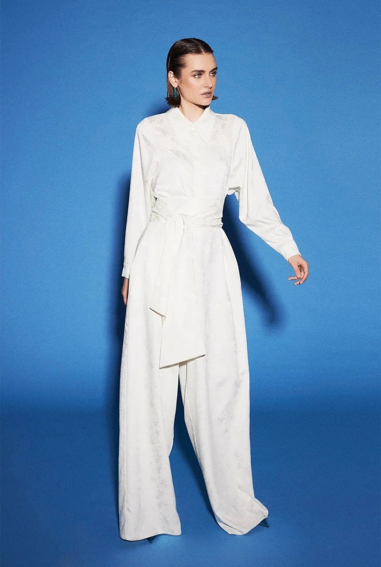 Jumpsuit White Palm Jacquard