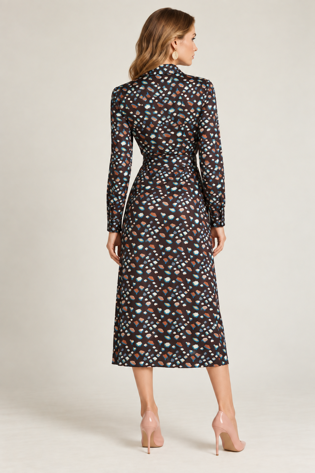 Abstract Print Midi Wrap Dress
