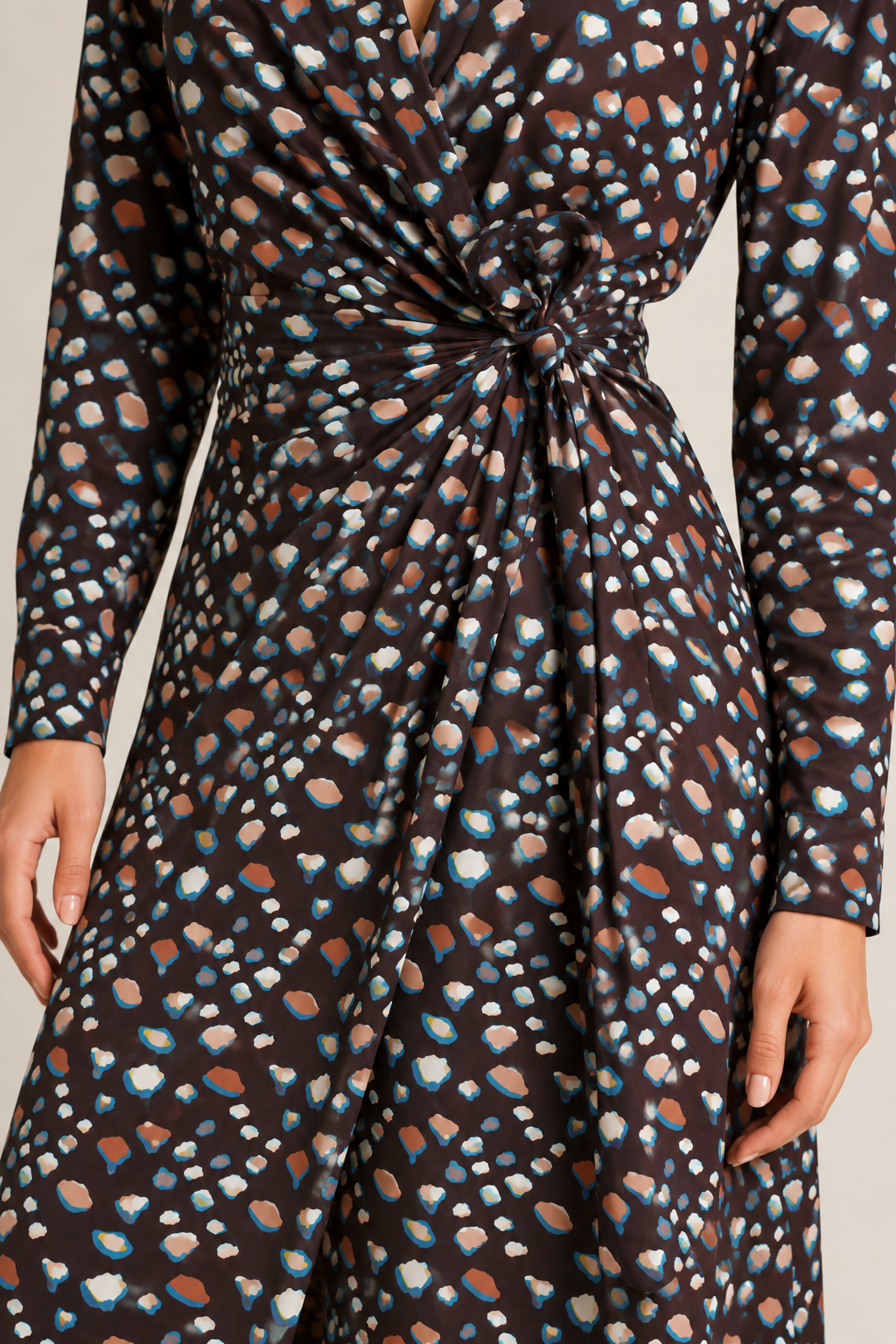 Abstract Print Midi Wrap Dress