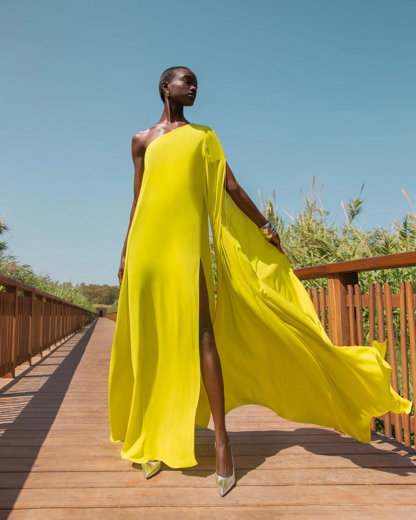 lime one shoulder evening dress SOPHiEL