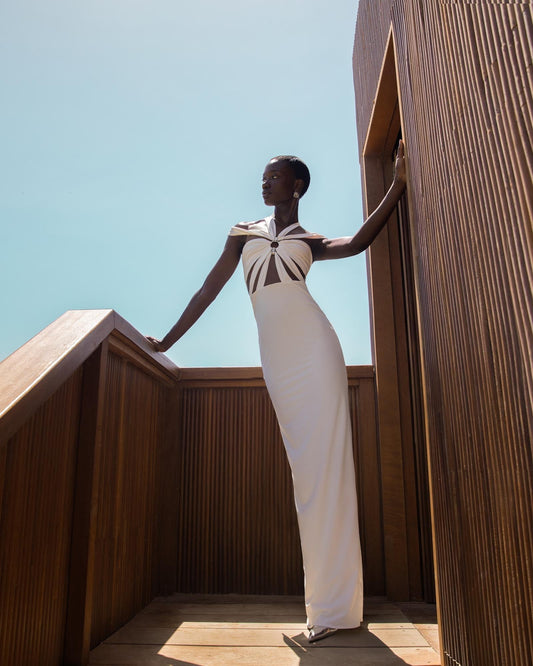 White Cutout Mermaid Maxi Dress