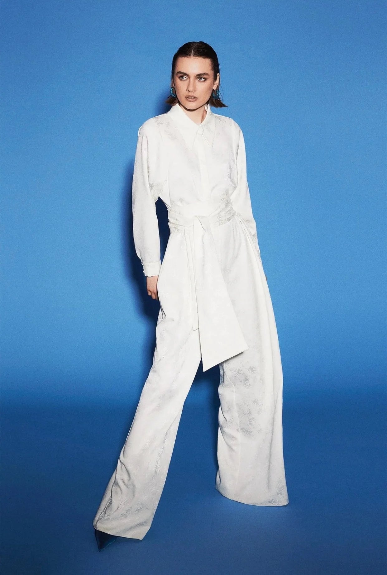 Jumpsuit White Palm Jacquard