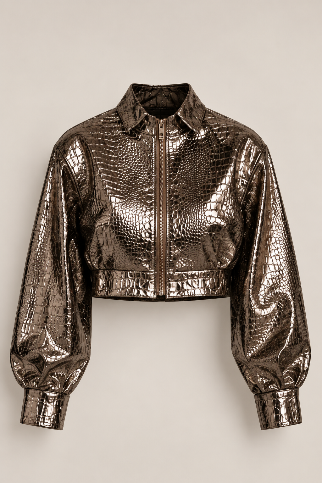 Metallic Effect Leather-Look Cropped Jacket