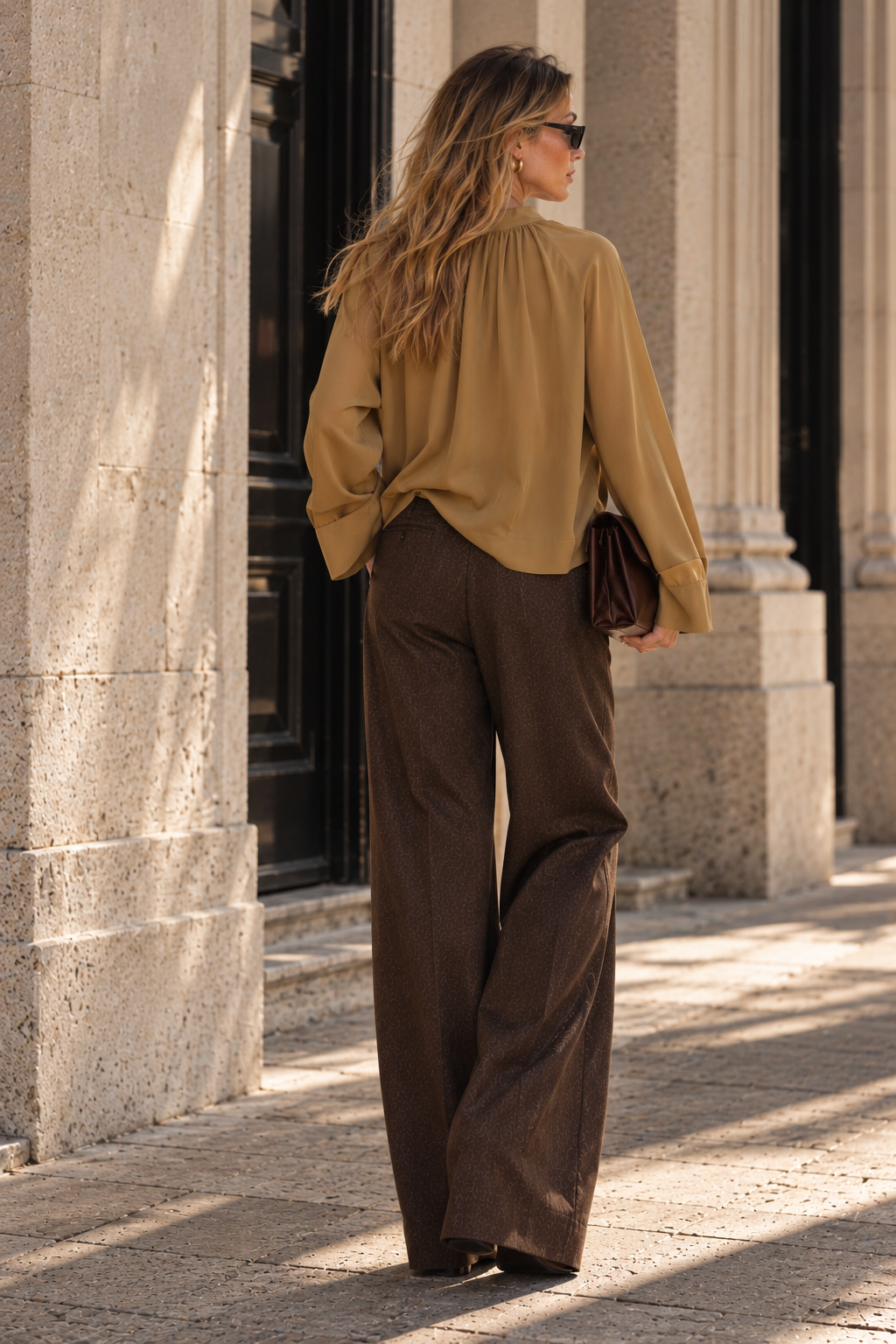 Ottod’Ame khaki brown silk-blend blouse back view