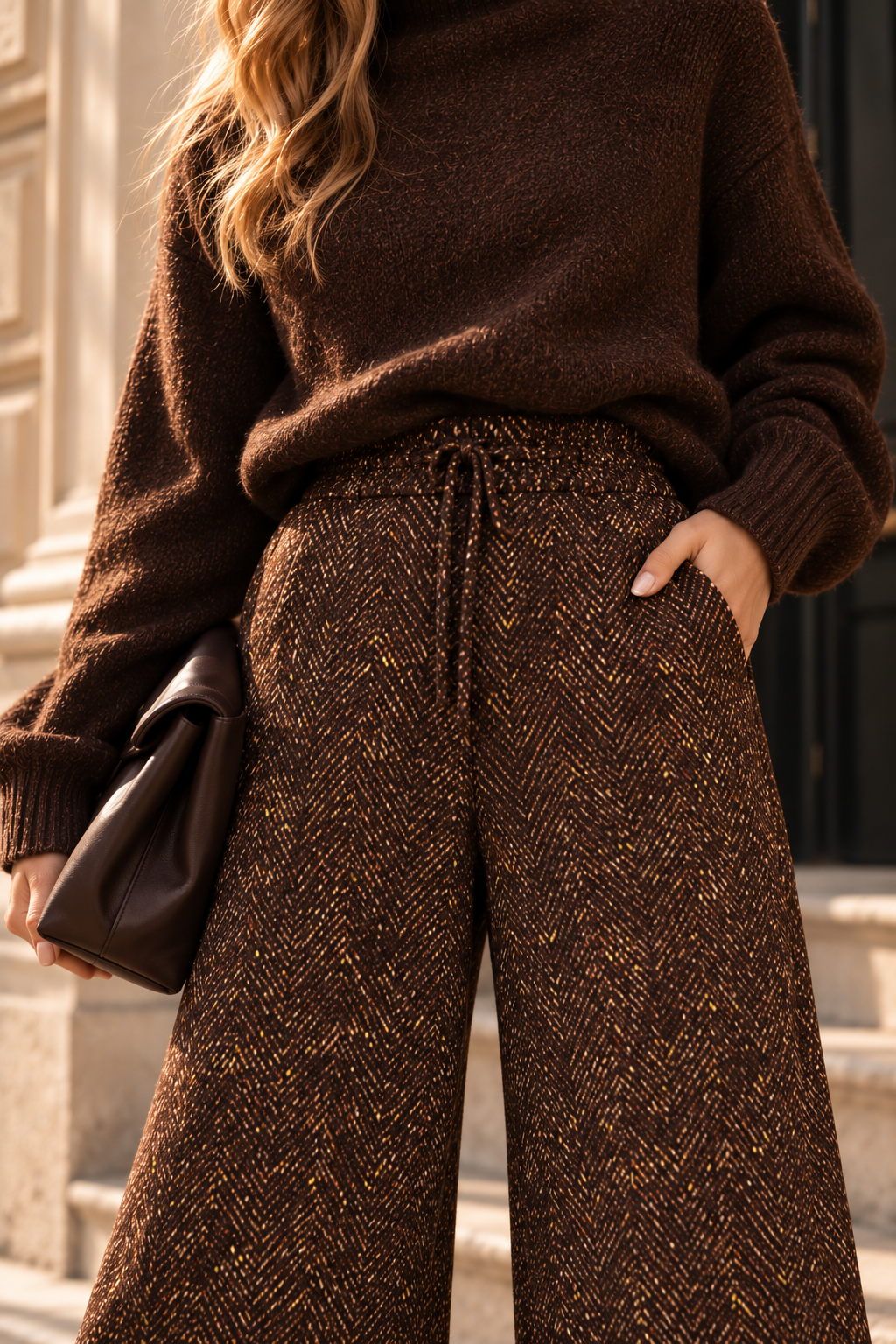 Ottod'Ame brown printed wide leg trousers with pockets close up