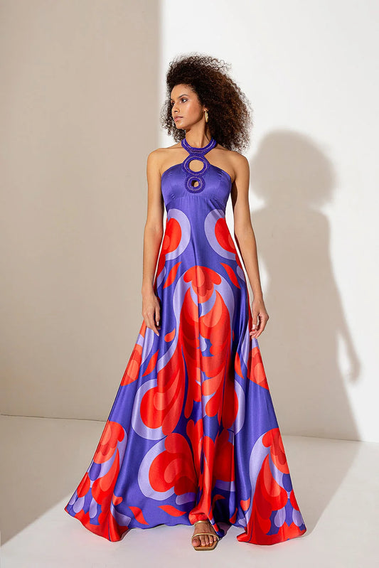 violet statement evening dress