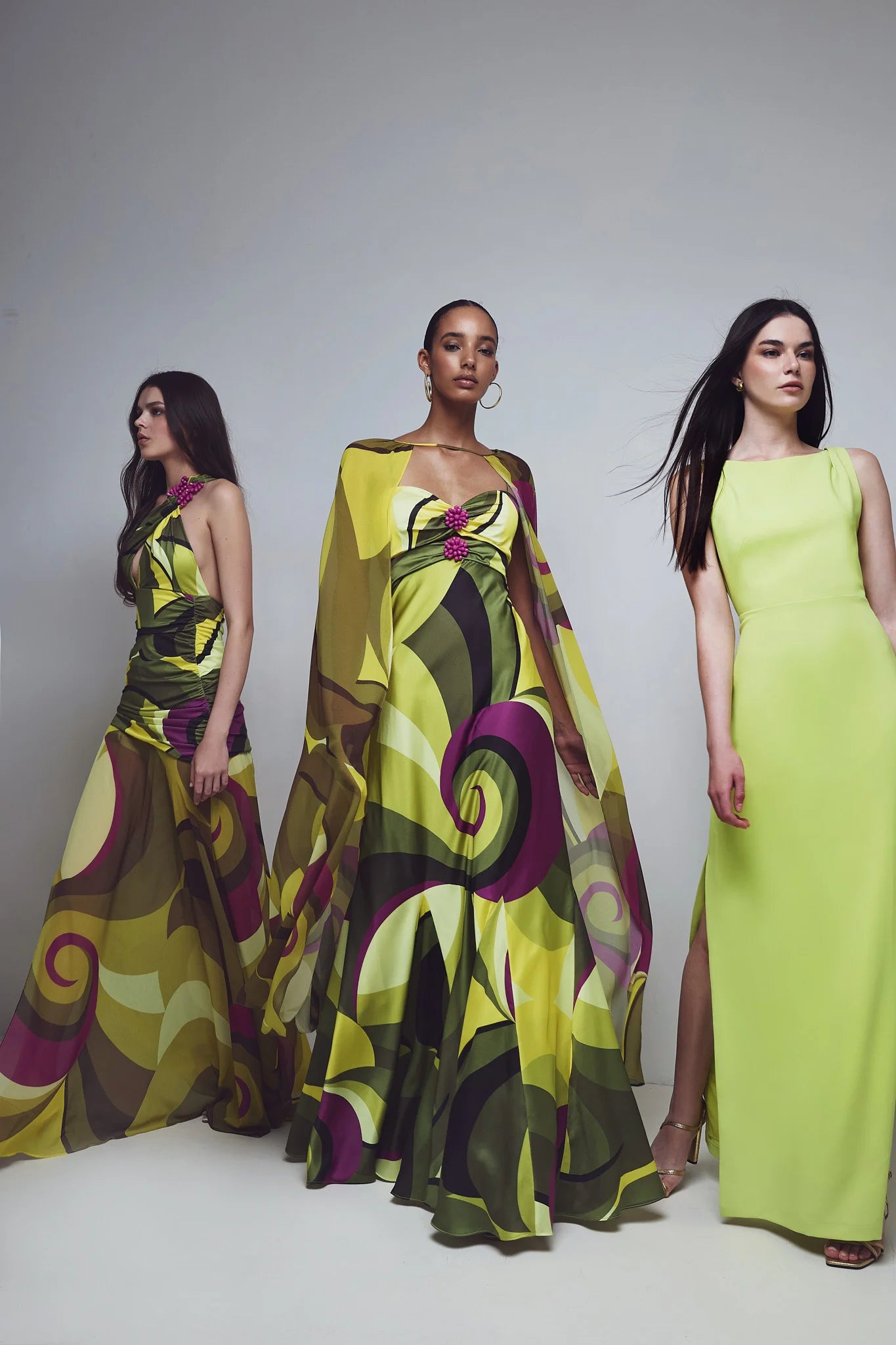 Abstract Print Maxi Dress with Floral Embellishment