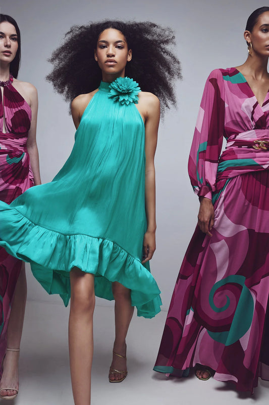 Turquoise Detailed Halter Dress