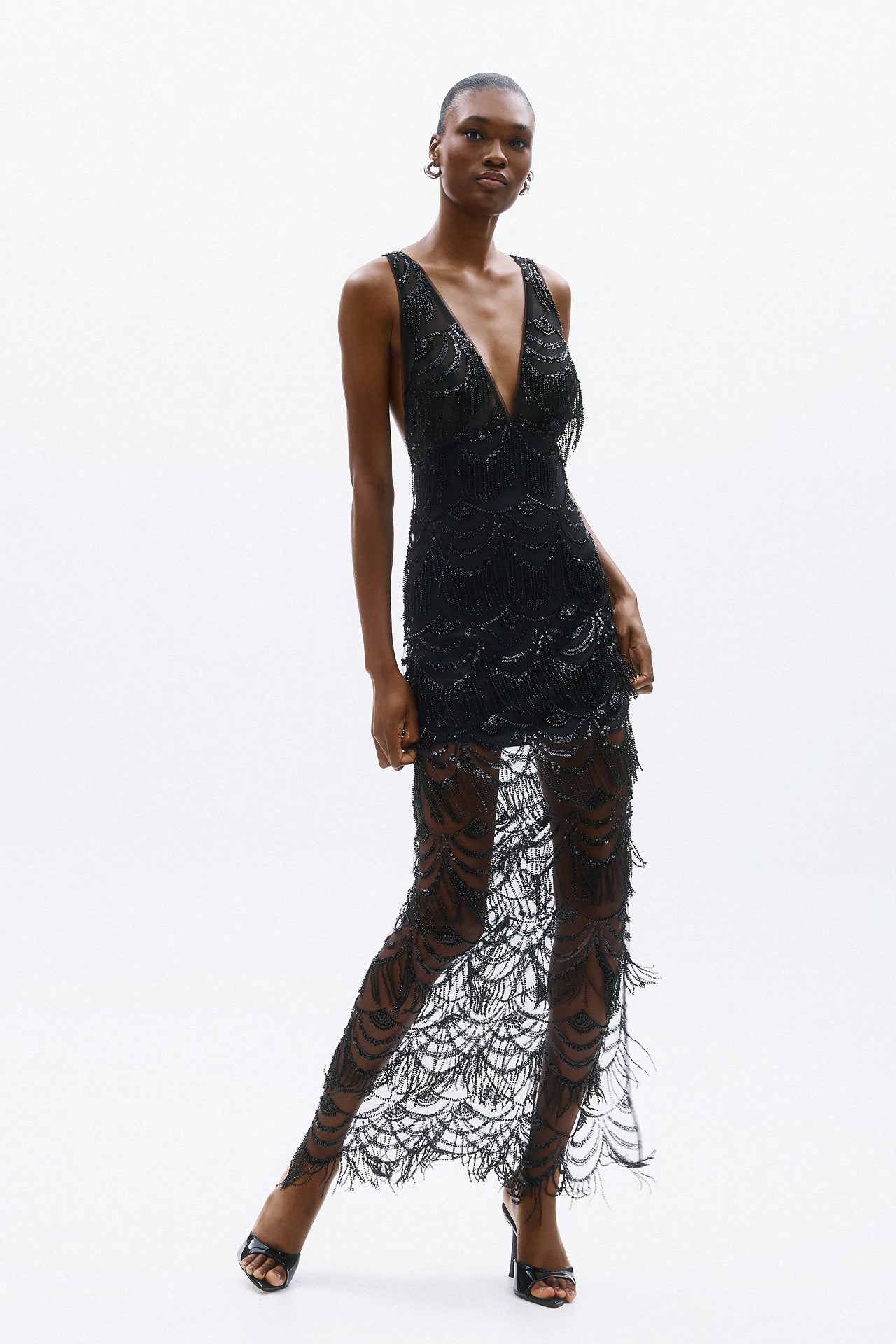 Black beaded lace evening gown SOPHiEL