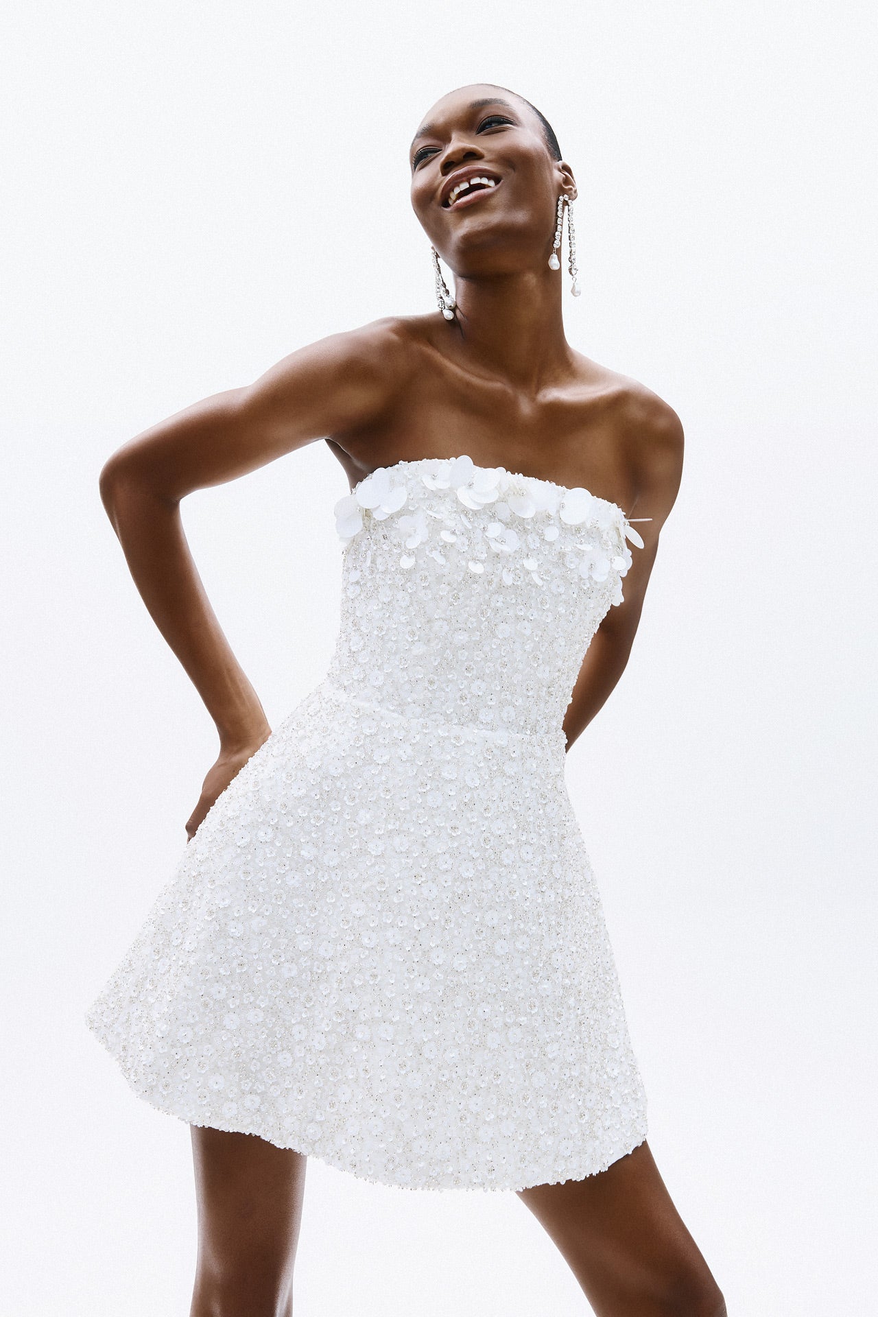 White petal couture mini dress floral appliqué SOPHiEL