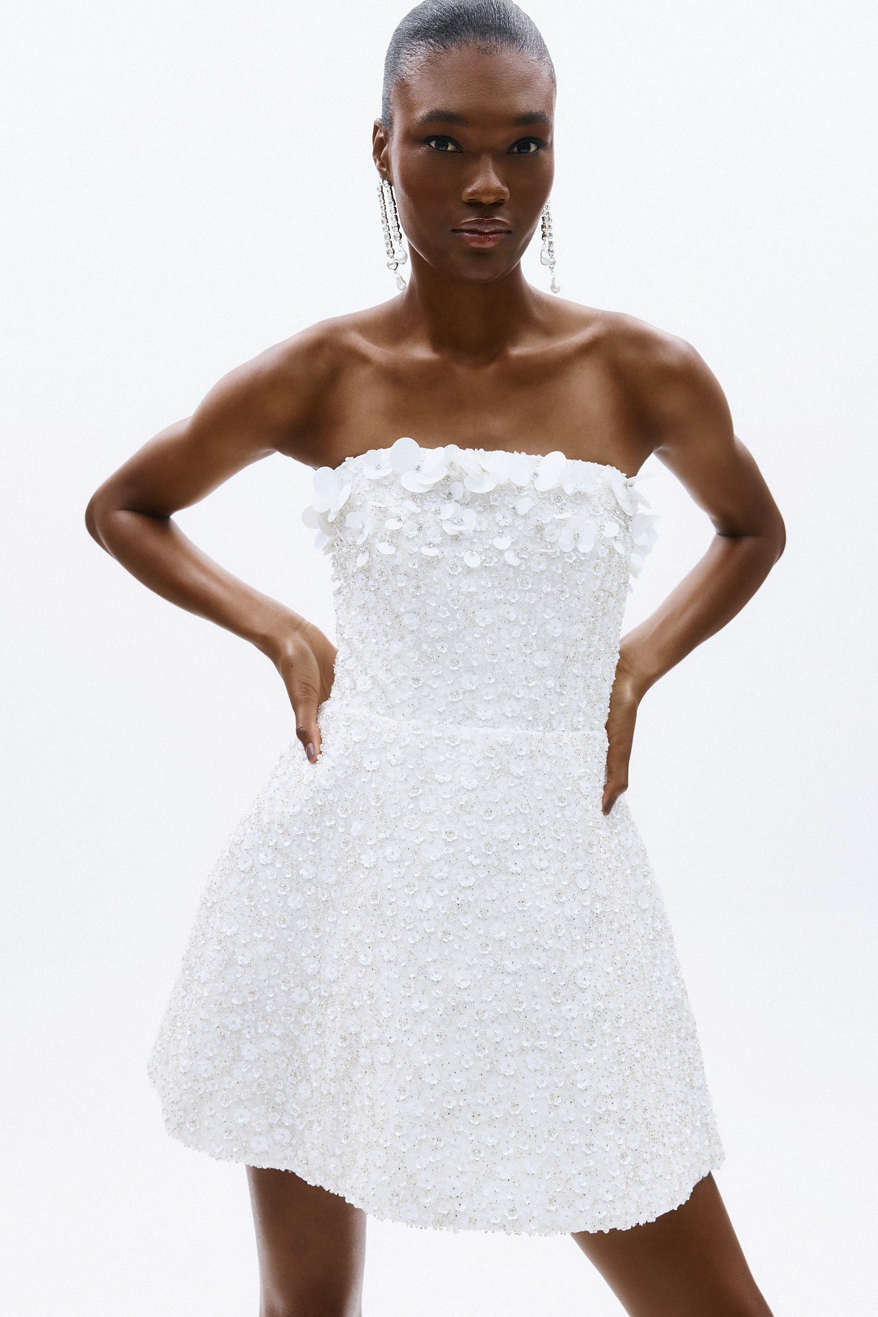 Ivory floral mini dress couture detail Sophiel