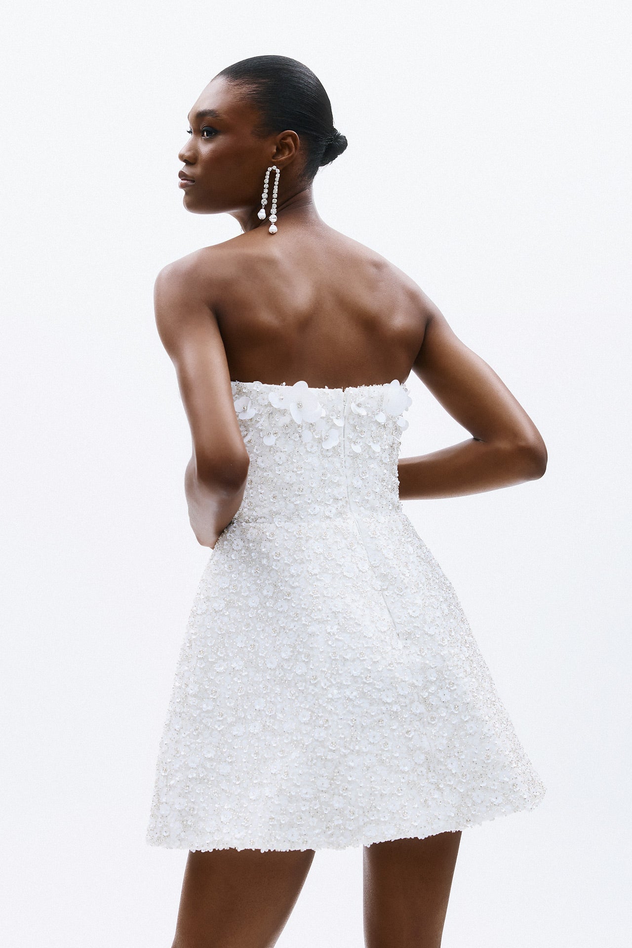 Elegant ivory mini dress floral appliqués SOPHiEL