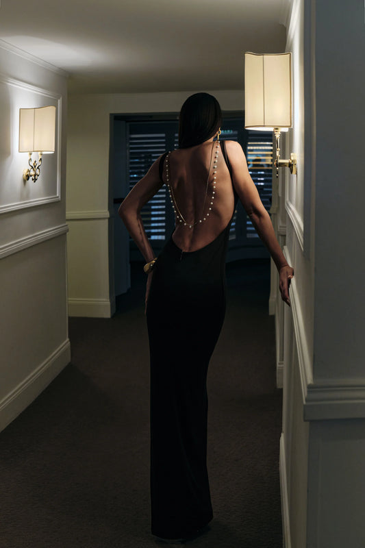 Black Low Back Evening Maxi Dress