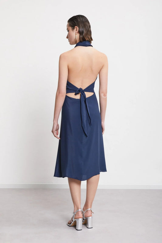 elegant open back midi dress