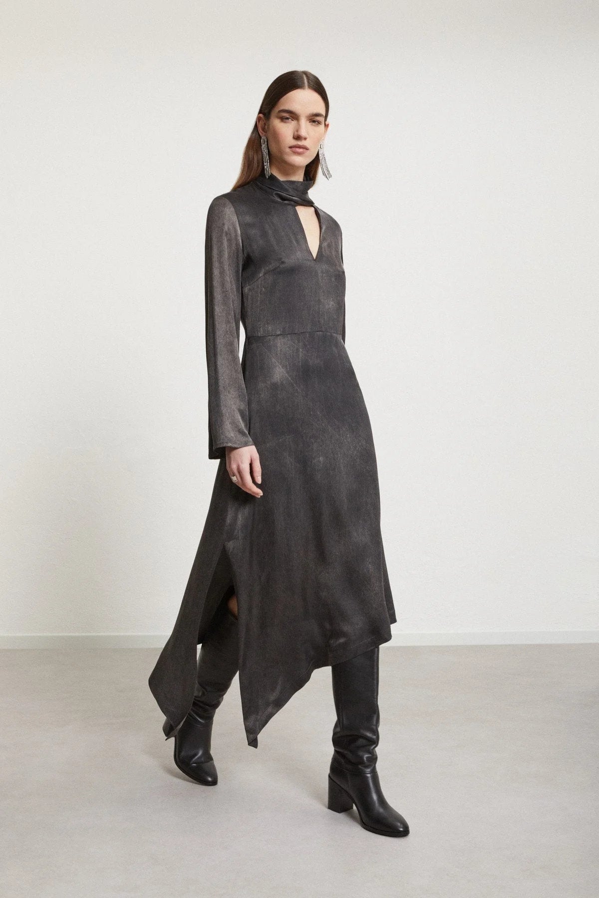 Viscose Asymmetrical Dress with Sash