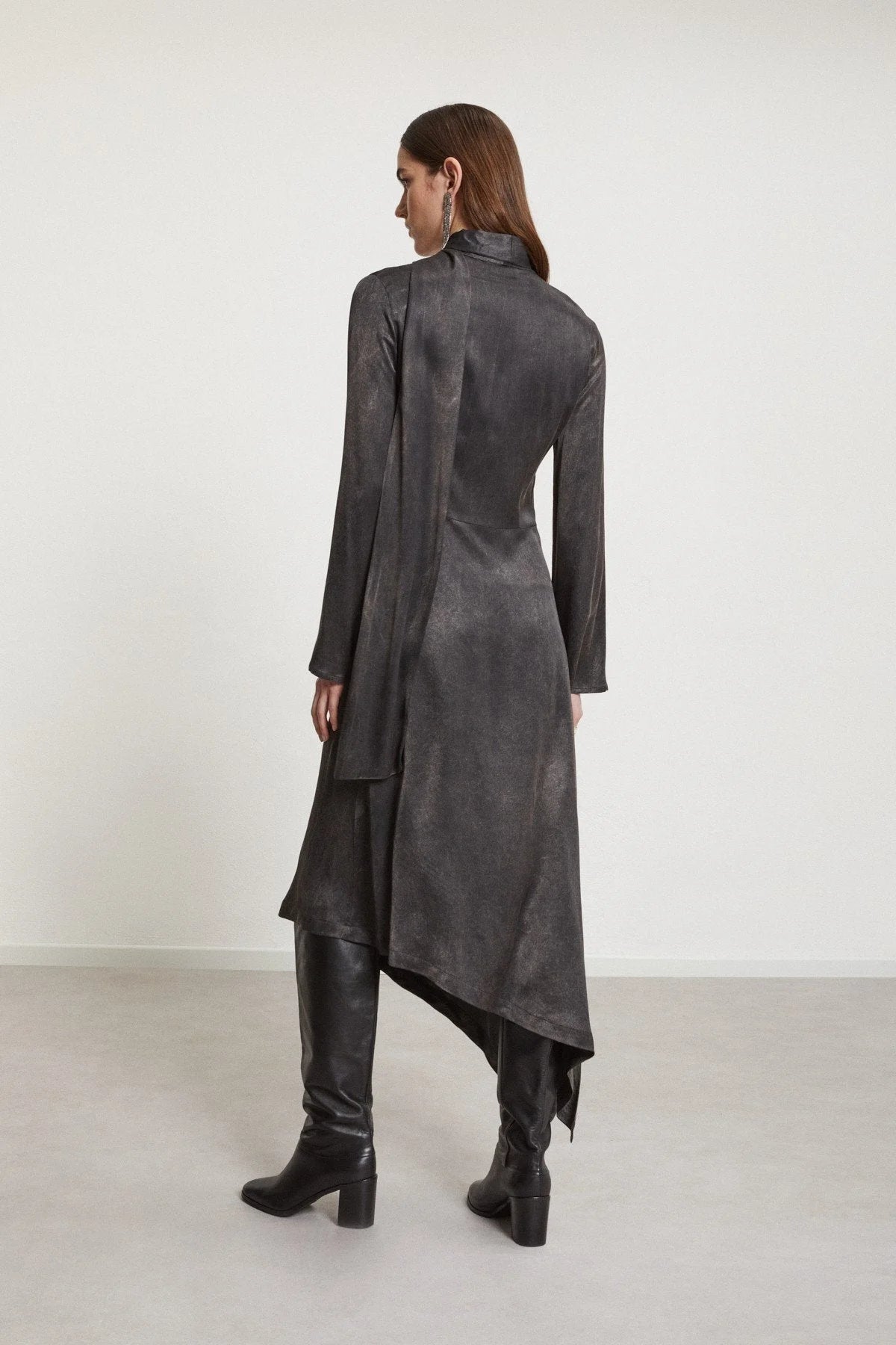 Viscose Asymmetrical Dress with Sash