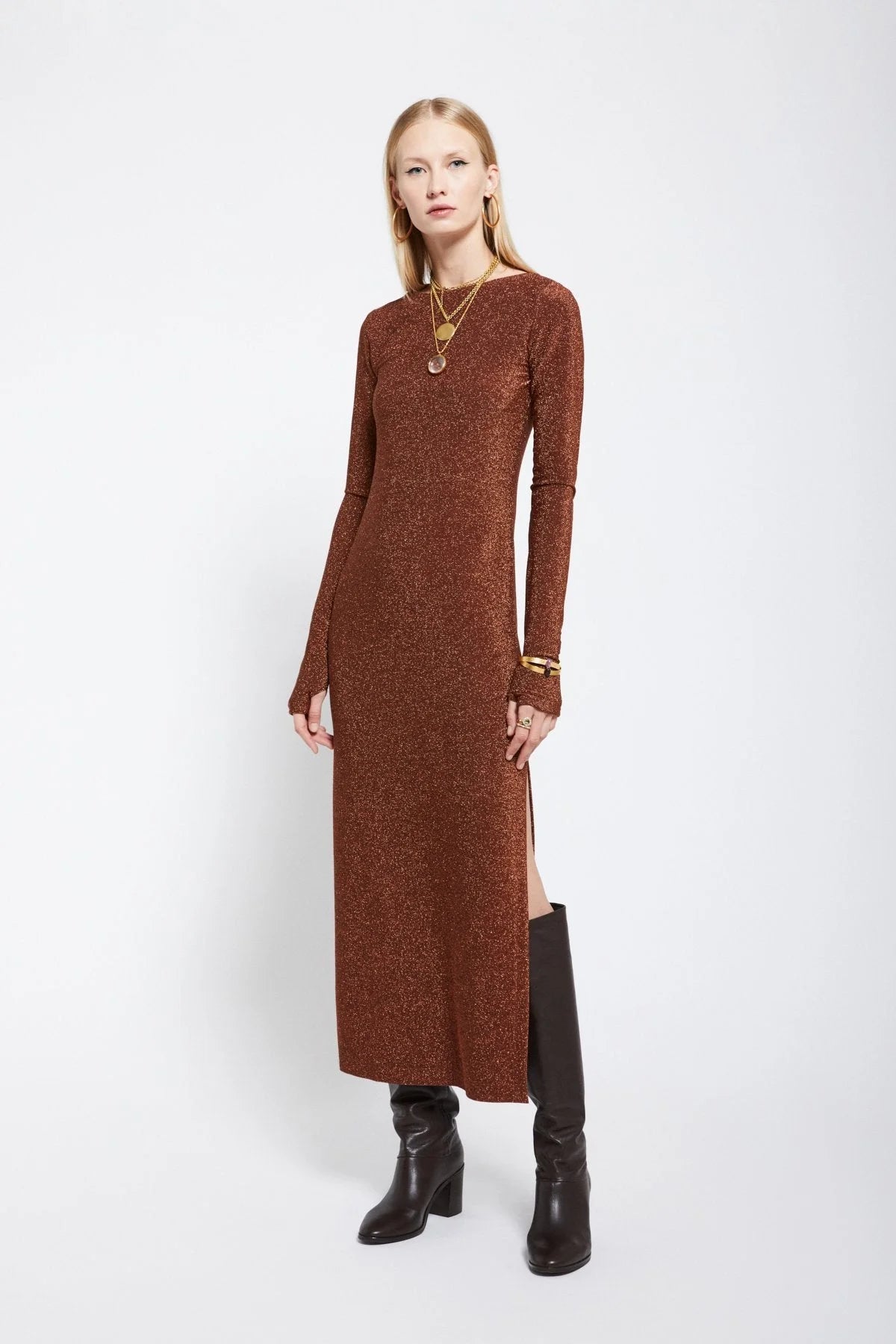 Viscose Long Dress with Lurex