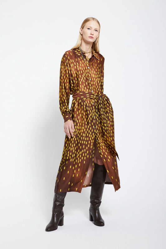 Ottod’Ame long printed viscose shirt dress with V-neck and sash belt. SOPHiEL