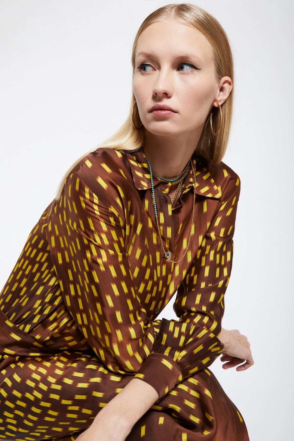 Pure Viscose Long Chemisier with Sash