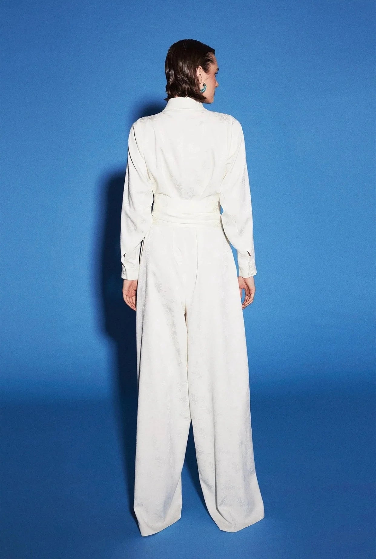 Jumpsuit White Palm Jacquard