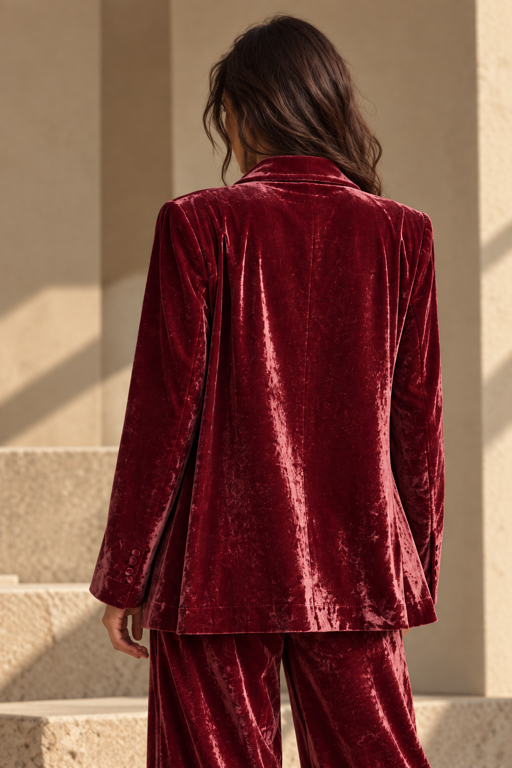 Red Velvet Blazer with Sleek Matching Lapels