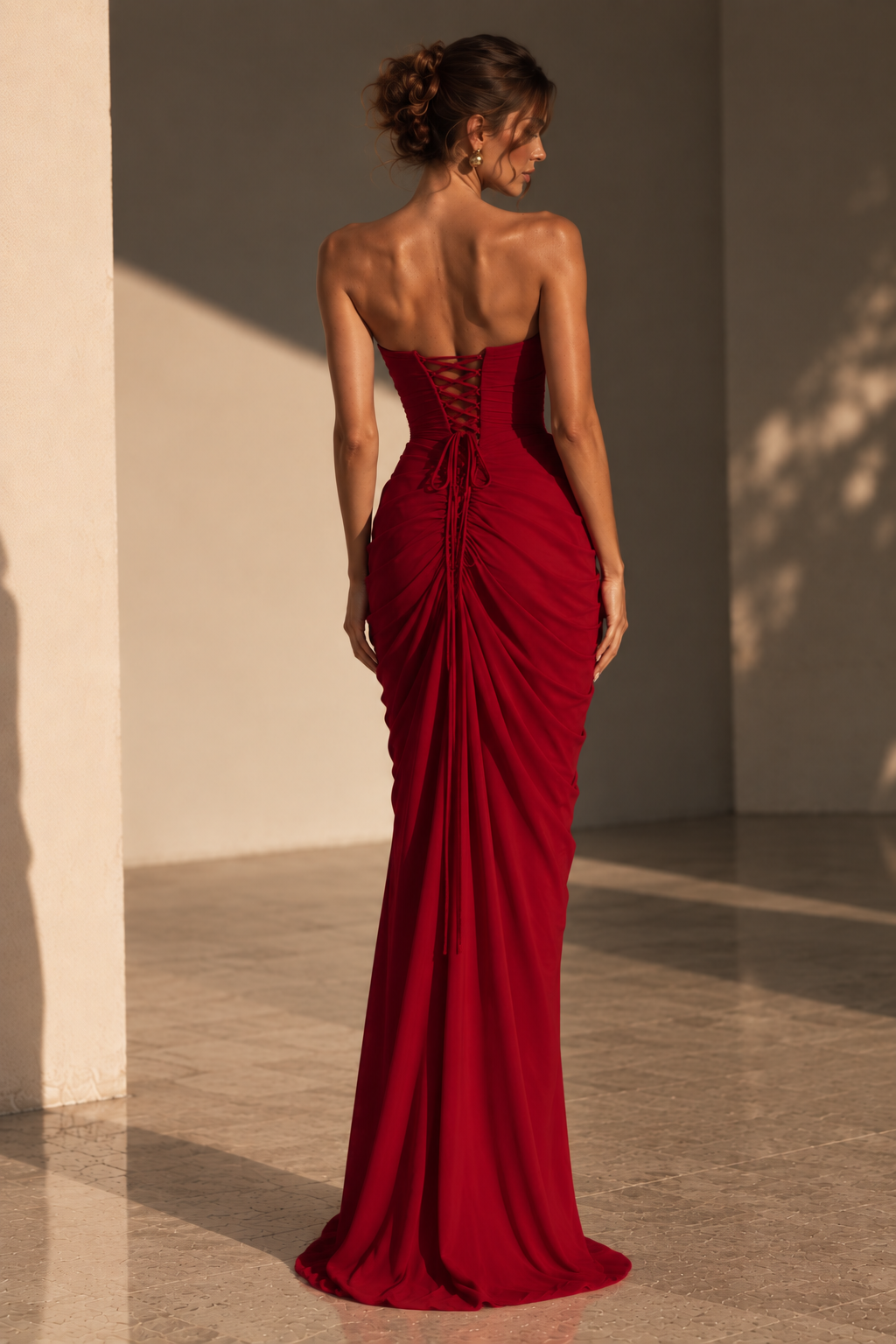 Emilia Crimson Red gown with adjustable corset back