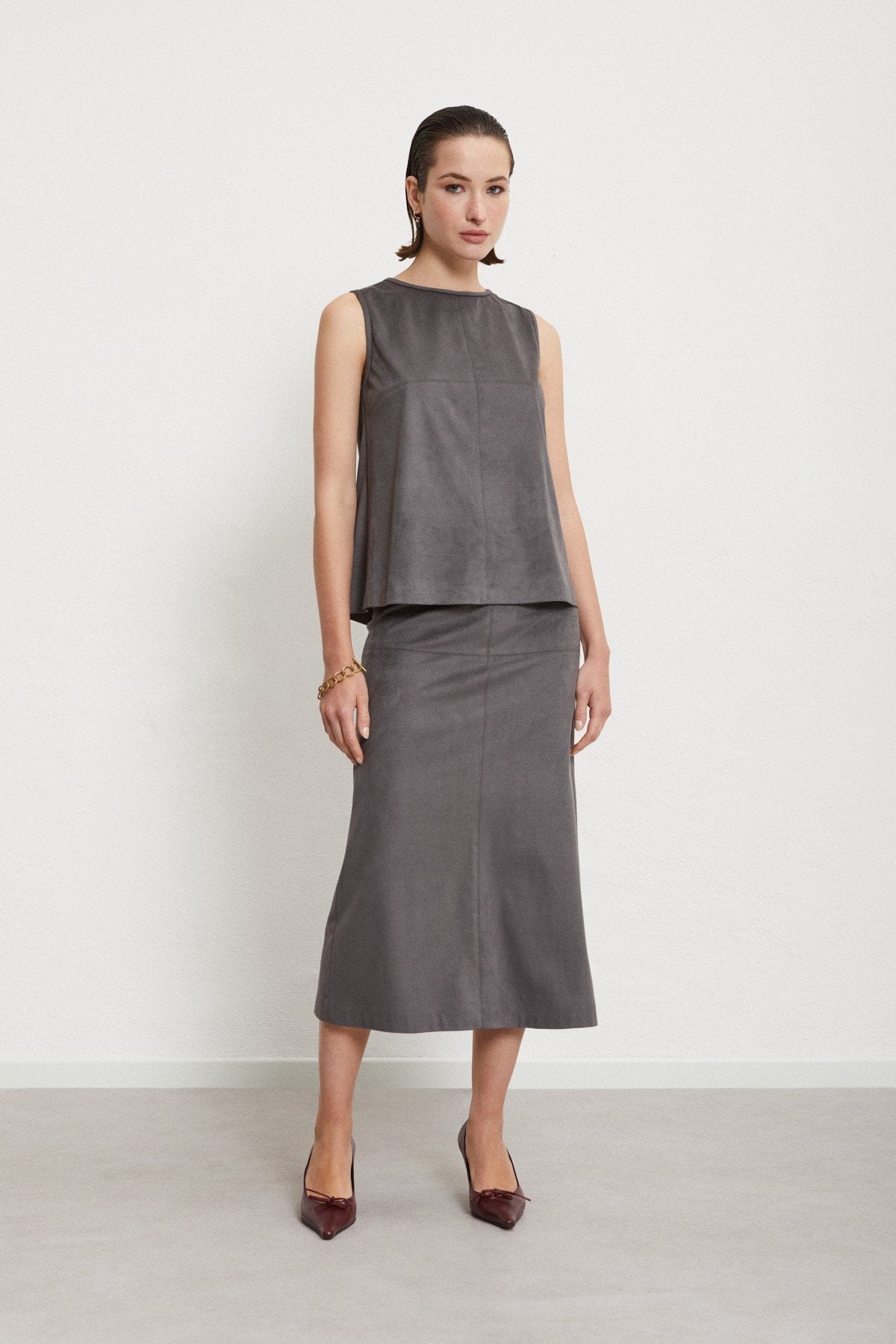 Midi Skirt Leather Effect with Slit
