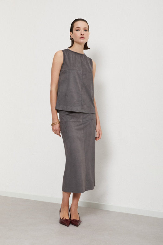 Midi Skirt Leather Effect with Slit