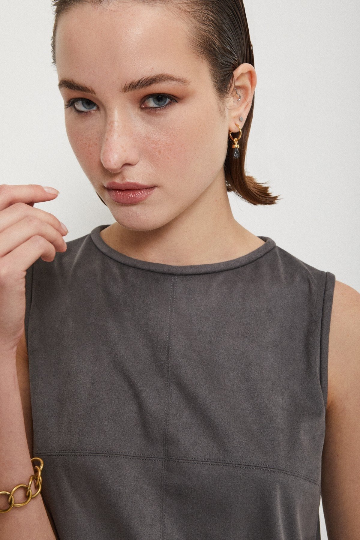 Sleeveless Top Leather Effect