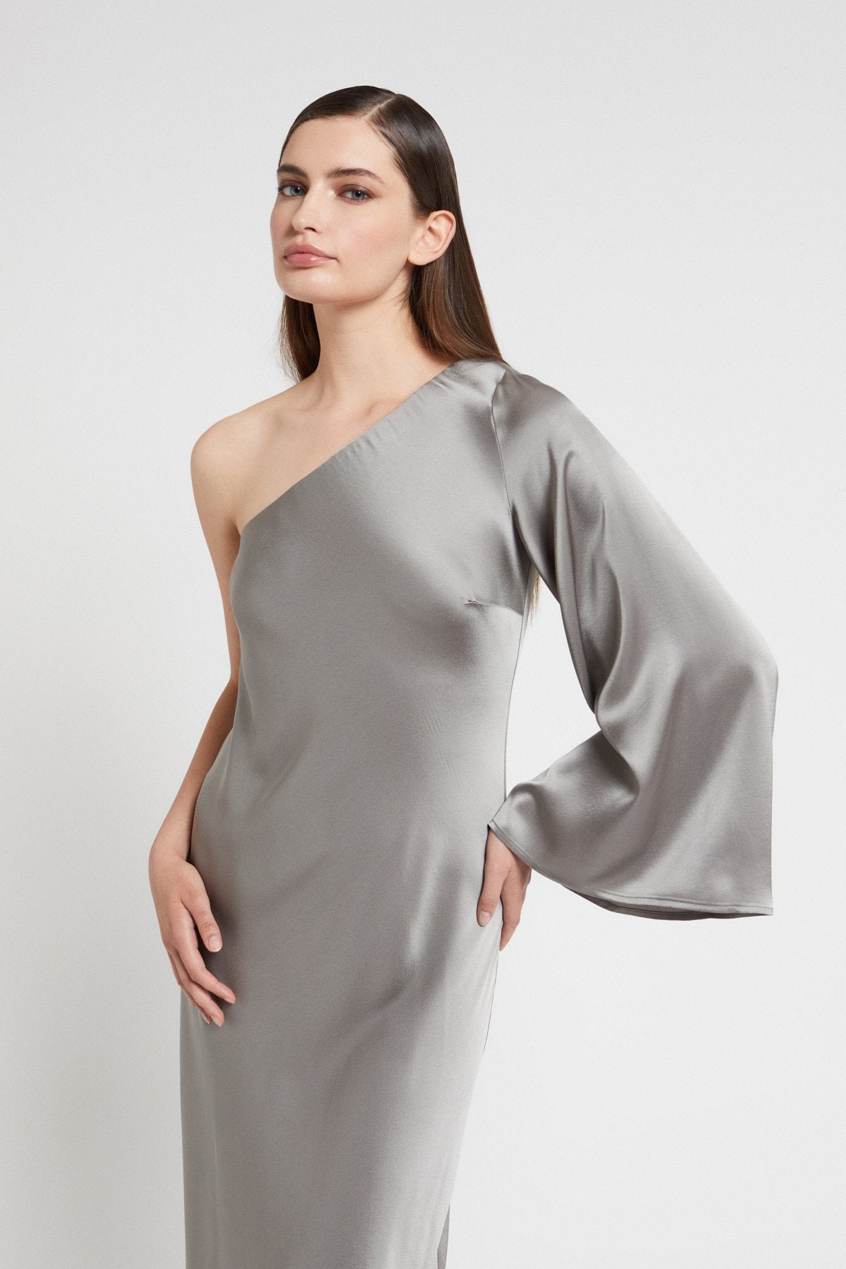 One-Shoulder Viscose Long Dress