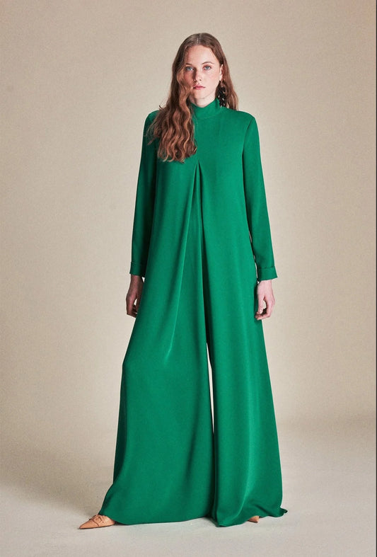 Emerald Draped Wide-Leg Jumpsuit