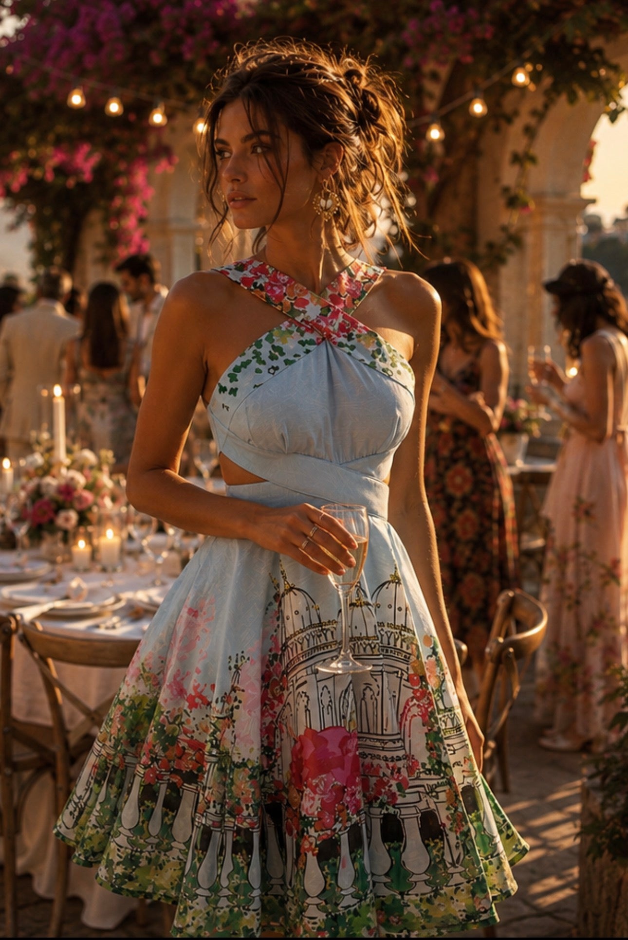 Italian printed cutout short a line dress. Sophiel occasion wear