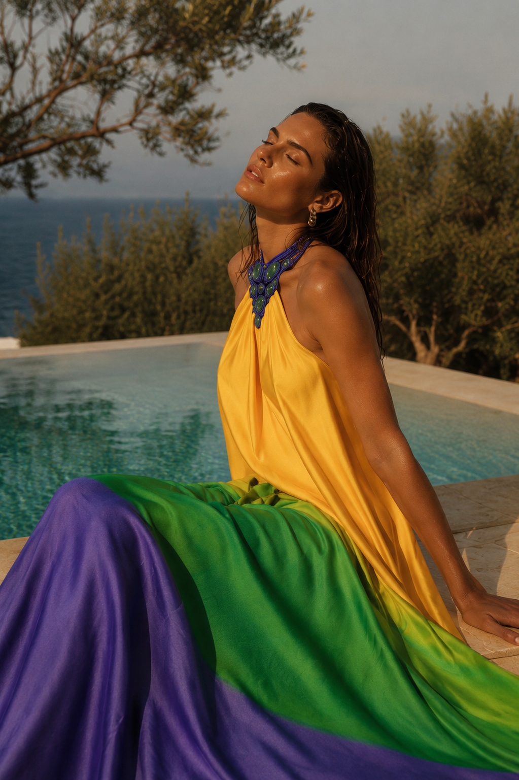 flowing yellow, emerald green and lavender gradient maxi dress by SOPHiEL