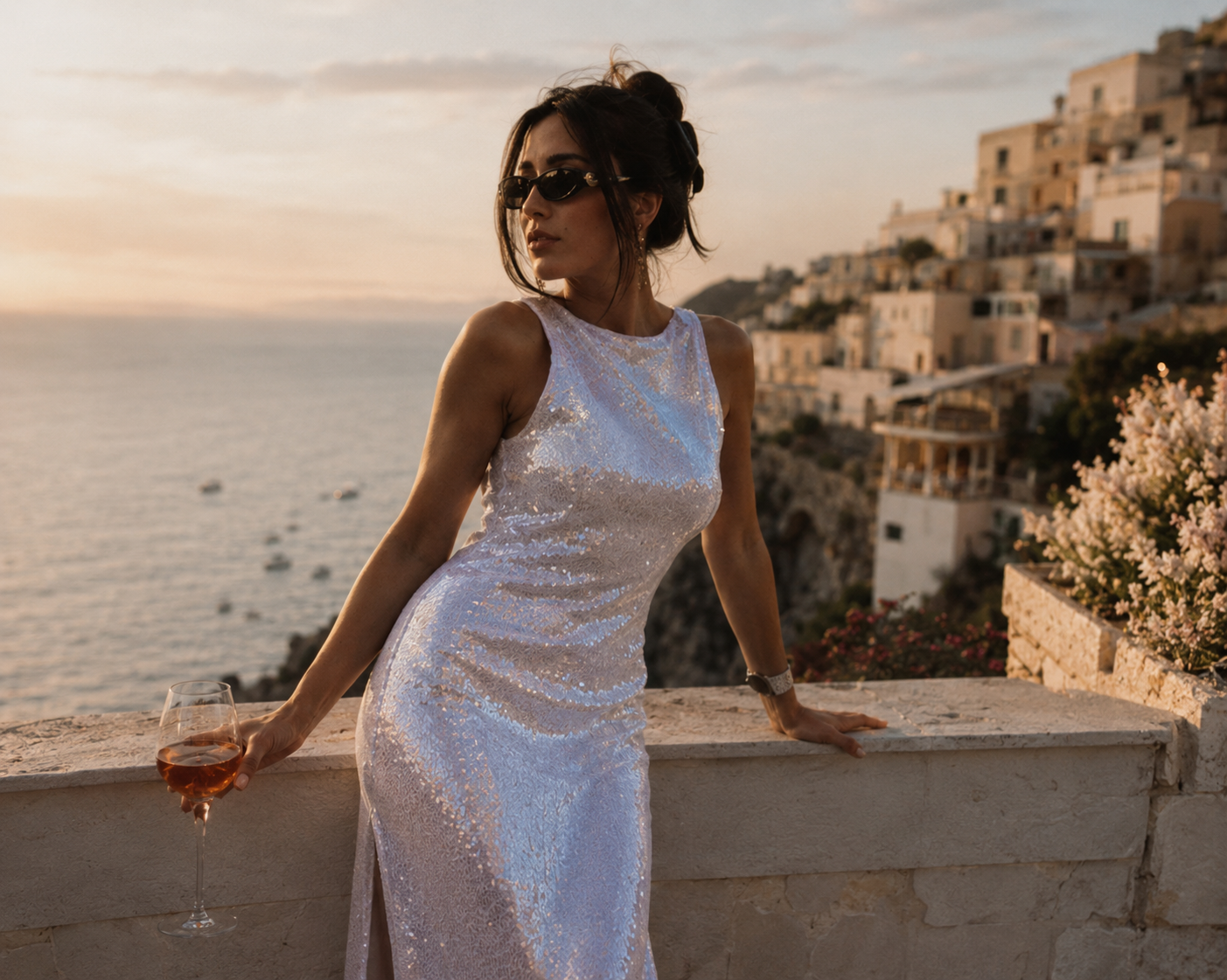 Lavender silver sequin maxi dress evening gown by SOPHiEL