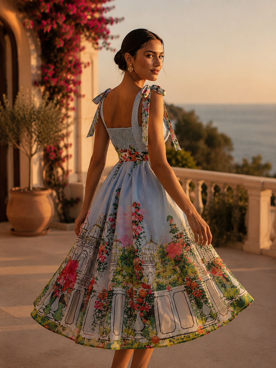 blue balconette midi party occasion dress