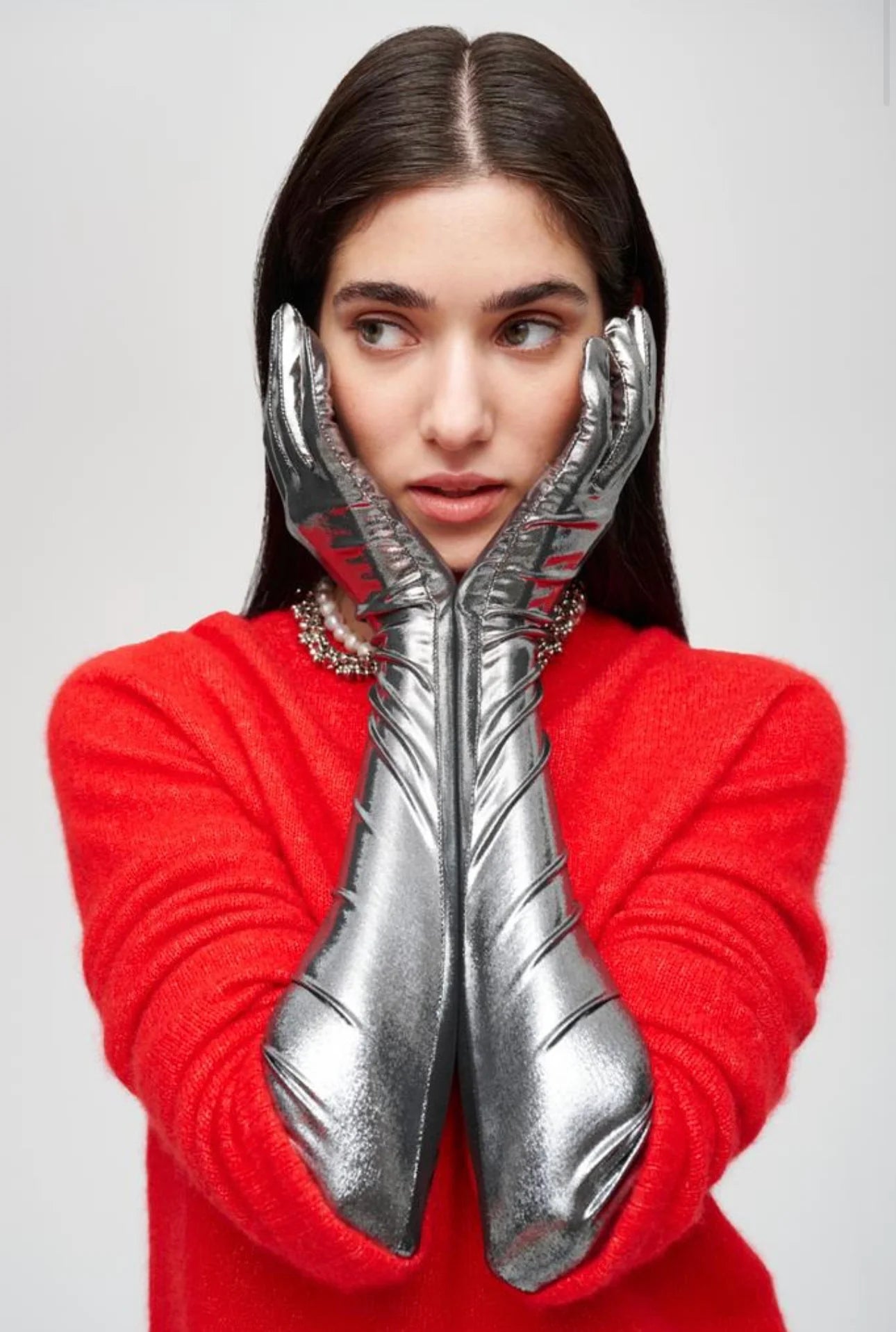 Metallic Silver Statement Gloves