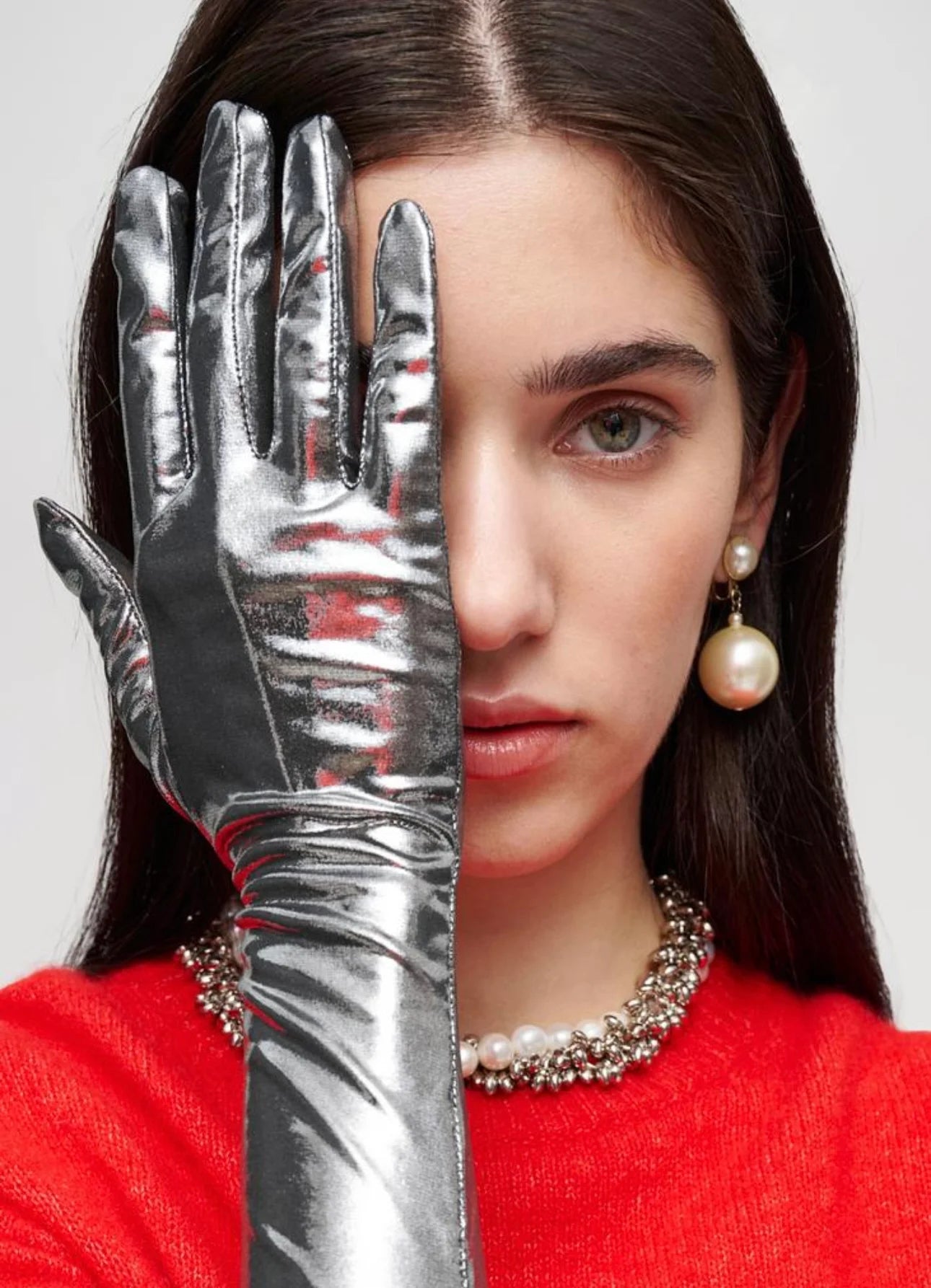 Metallic Silver Statement Gloves