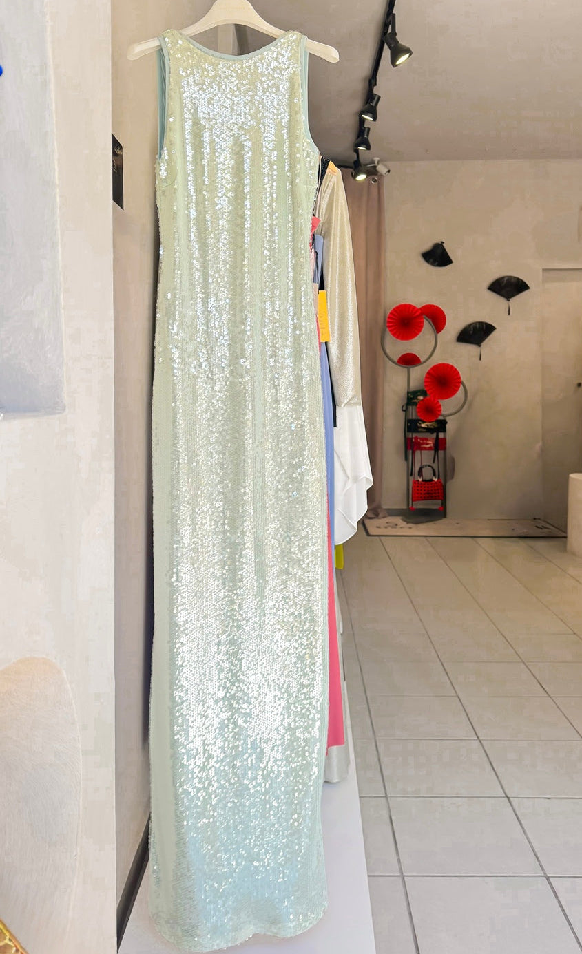 Mint low back sequin maxi dress evening gown by SOPHiEL