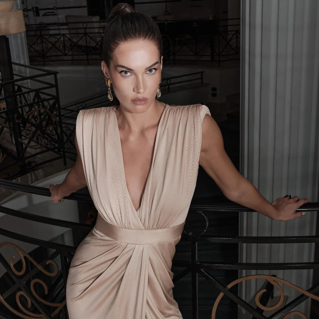 Champagne Draped Maxi Dress