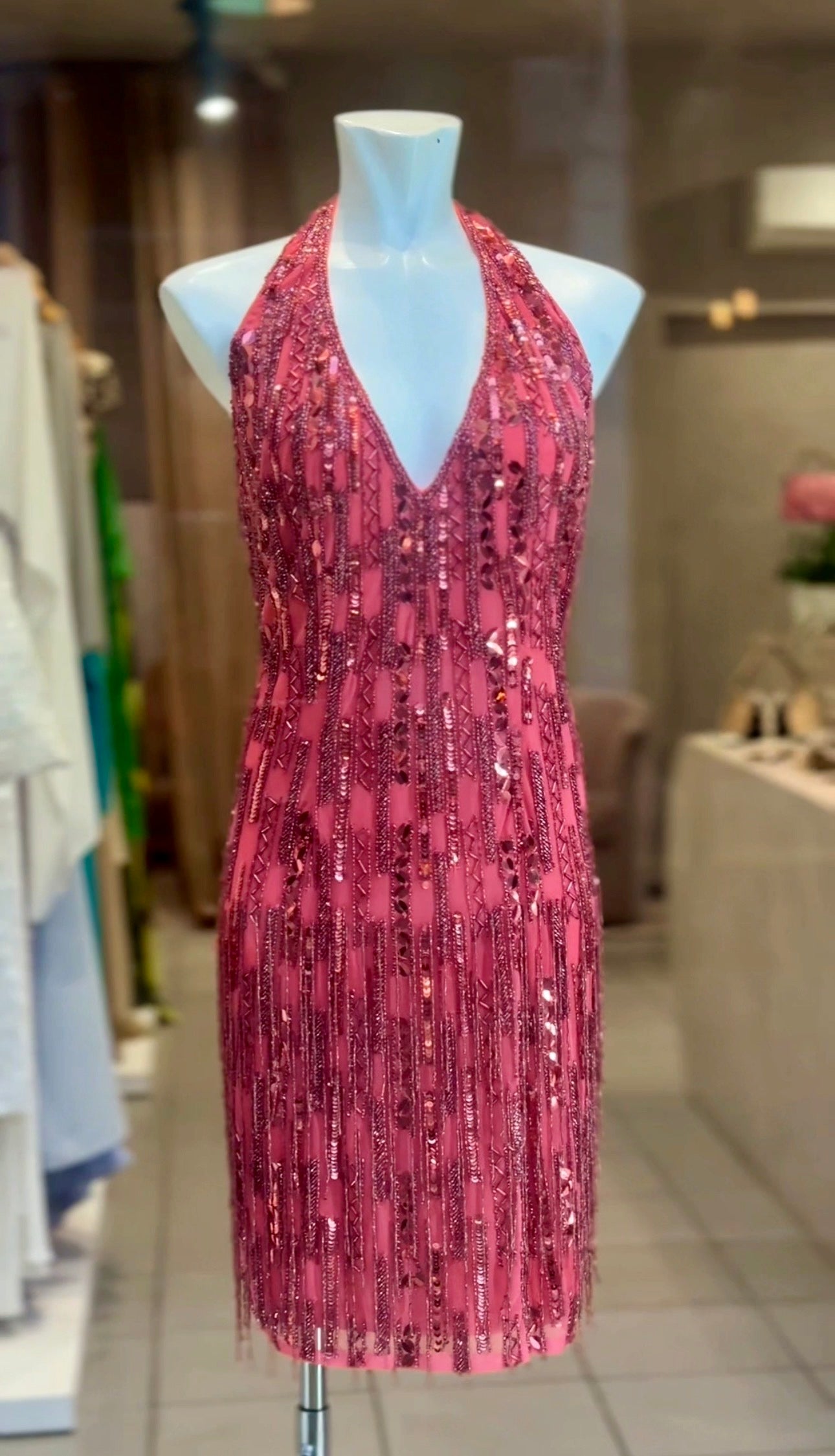 Halter Sequin Fringe Dress