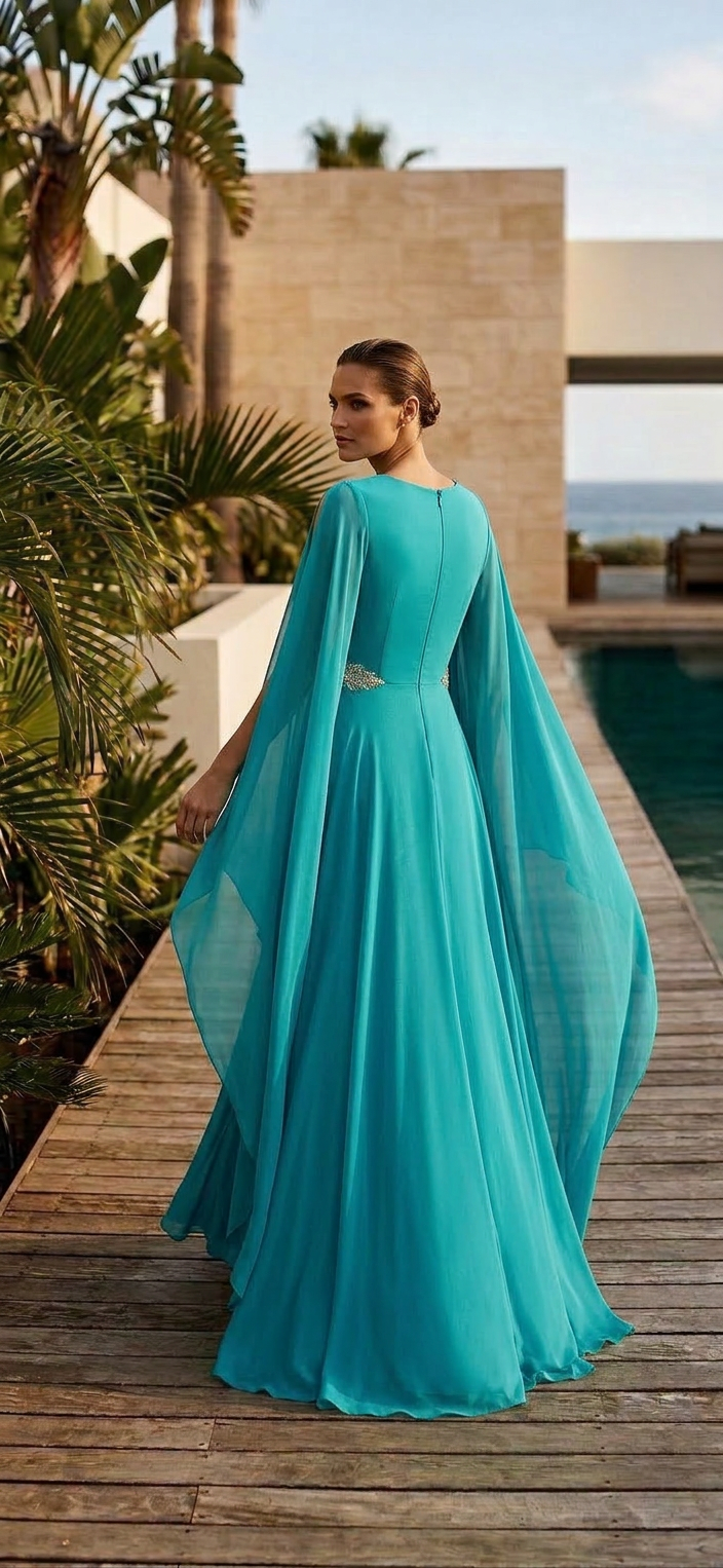 Aqua fluid white maxi gown for celebrations. SOPHiEL