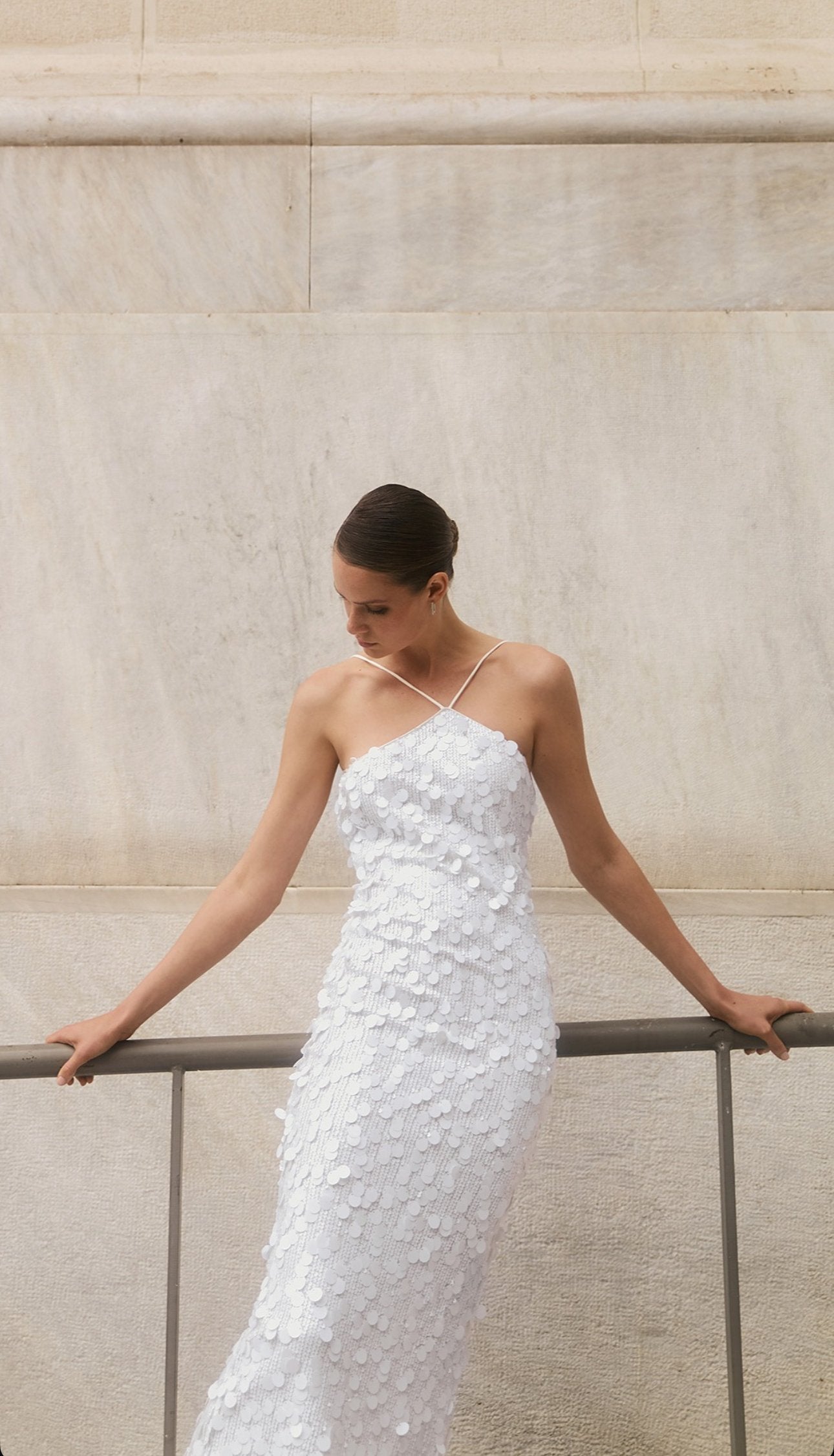 Halter Sequin Midi Dress White