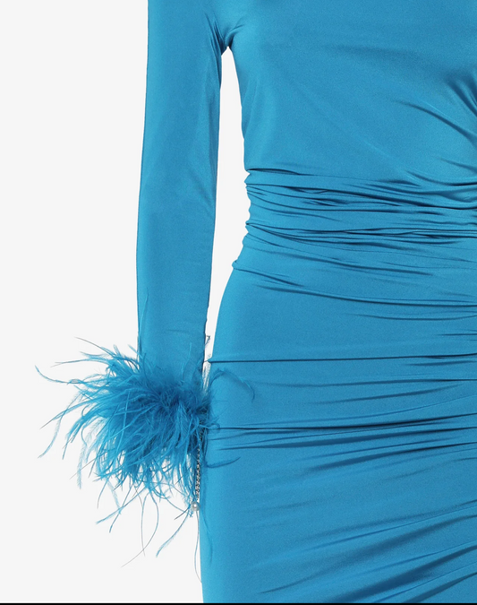 Blue evening dress with feather detail SOPHiEL